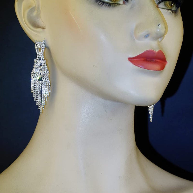 CHRAN Silver Teardrop Crystal Long Tassels Dangle Earrings Sparkling Rhinestone Ladies Gifts - Image 4
